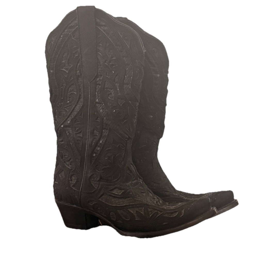 JB Dillon Reserve Women's Western Leather Boots Black Sequin 7.5 04017 Rodeo